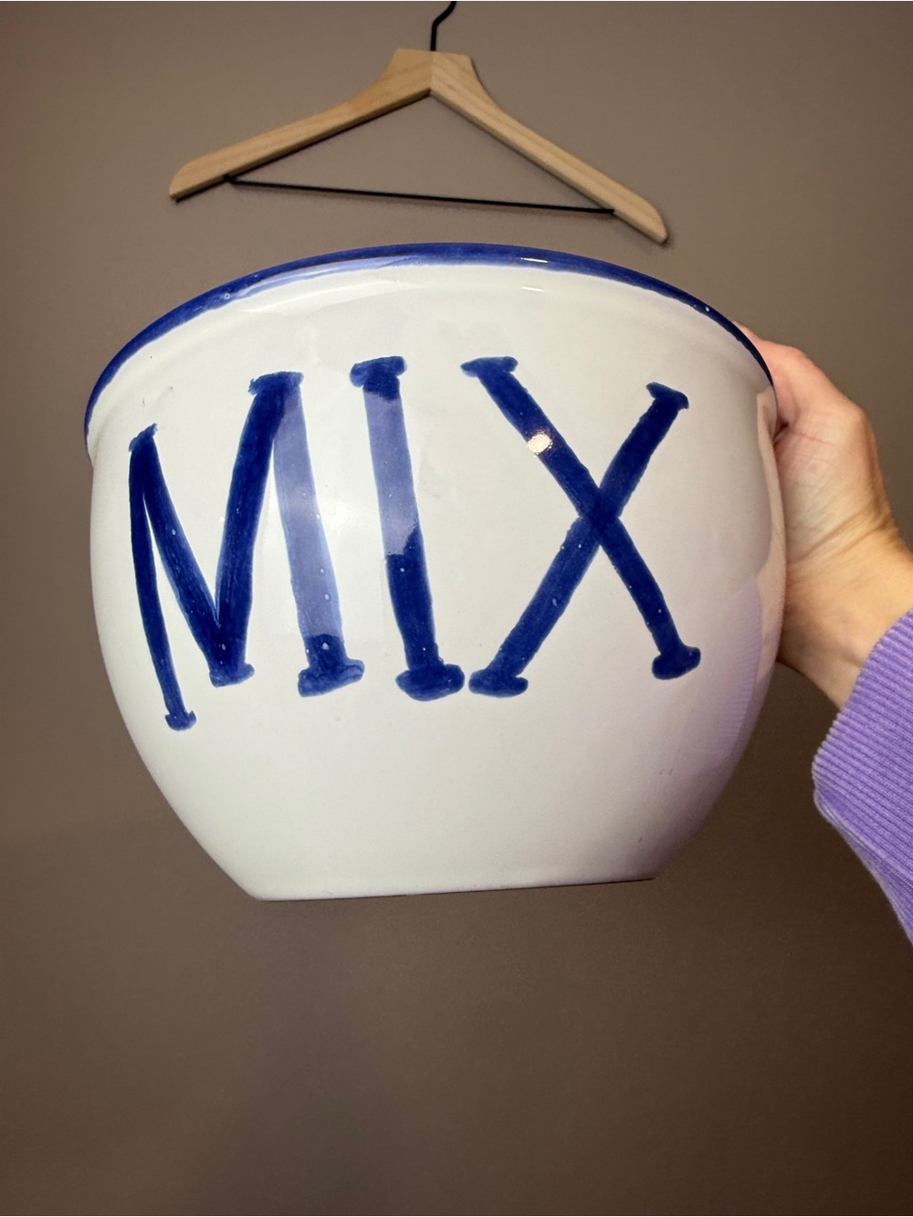 Dillards White Ceramic 'MIX' Bowl with Blue Lettering - Home Art